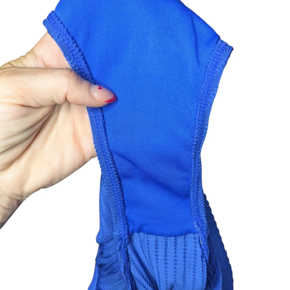 Fashion Nova Textured One Piece Swimsuit Large Royal Blue Padded V Neck Surf NWT